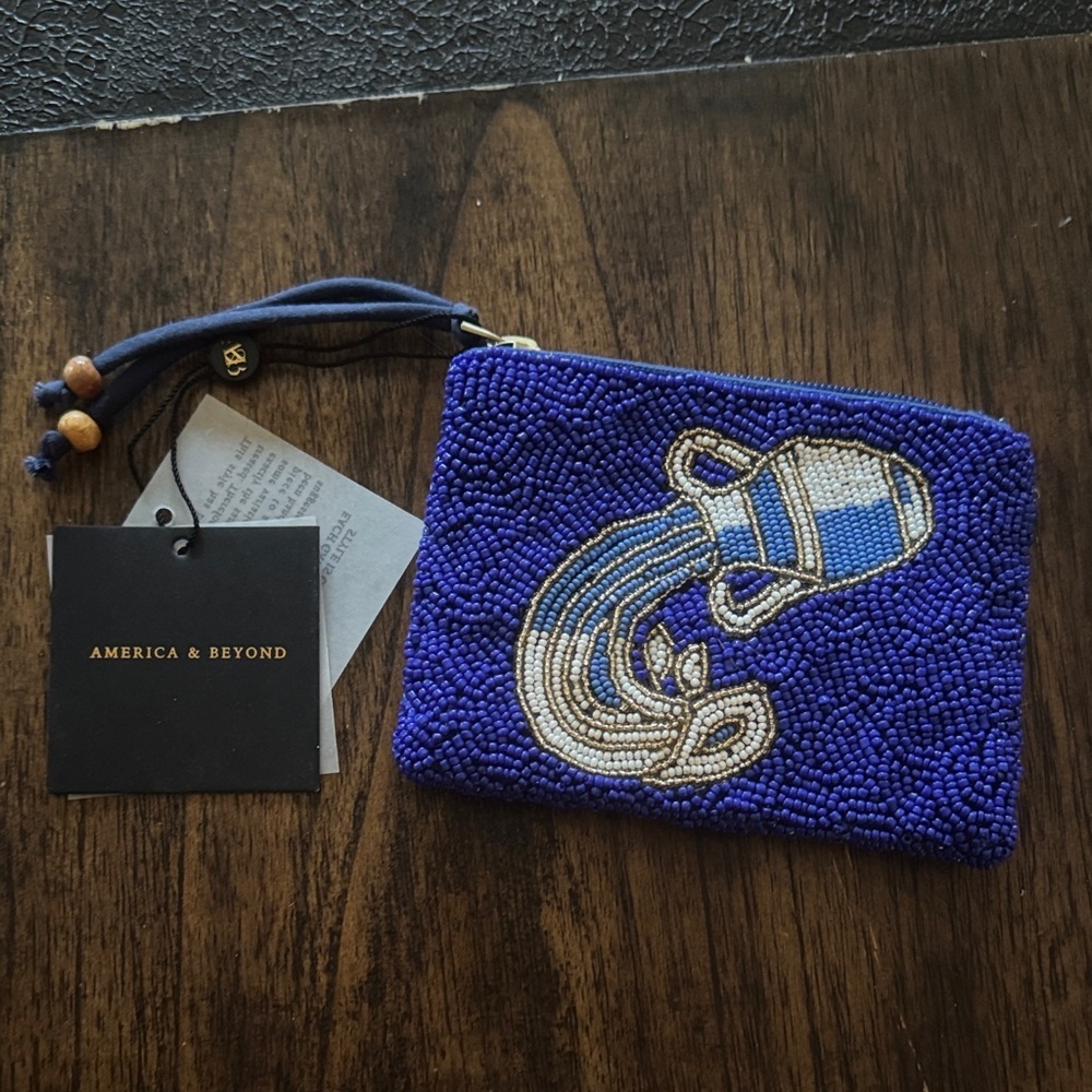 America & Beyond Blue Beaded Aquarius Pouch